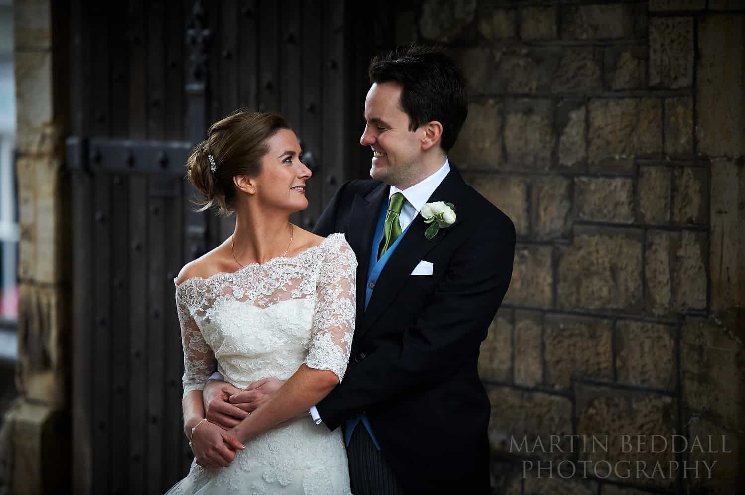 Bride and groom portrait at Mayfield school in East Sussex