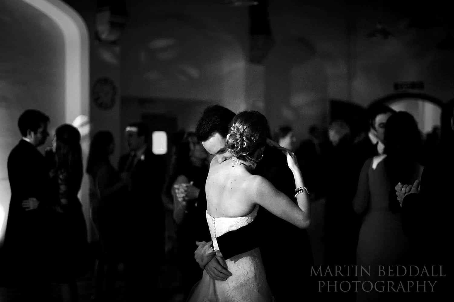 Bride and groom dance at Mayfield school wedding