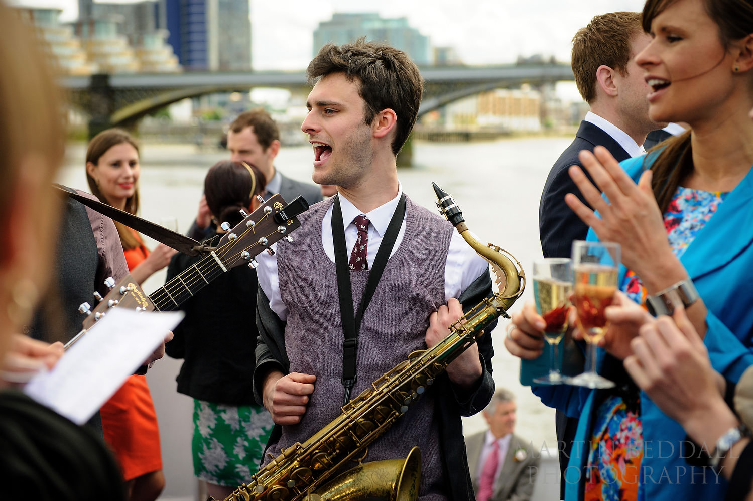 Wedding entertainment at the reception on a boat