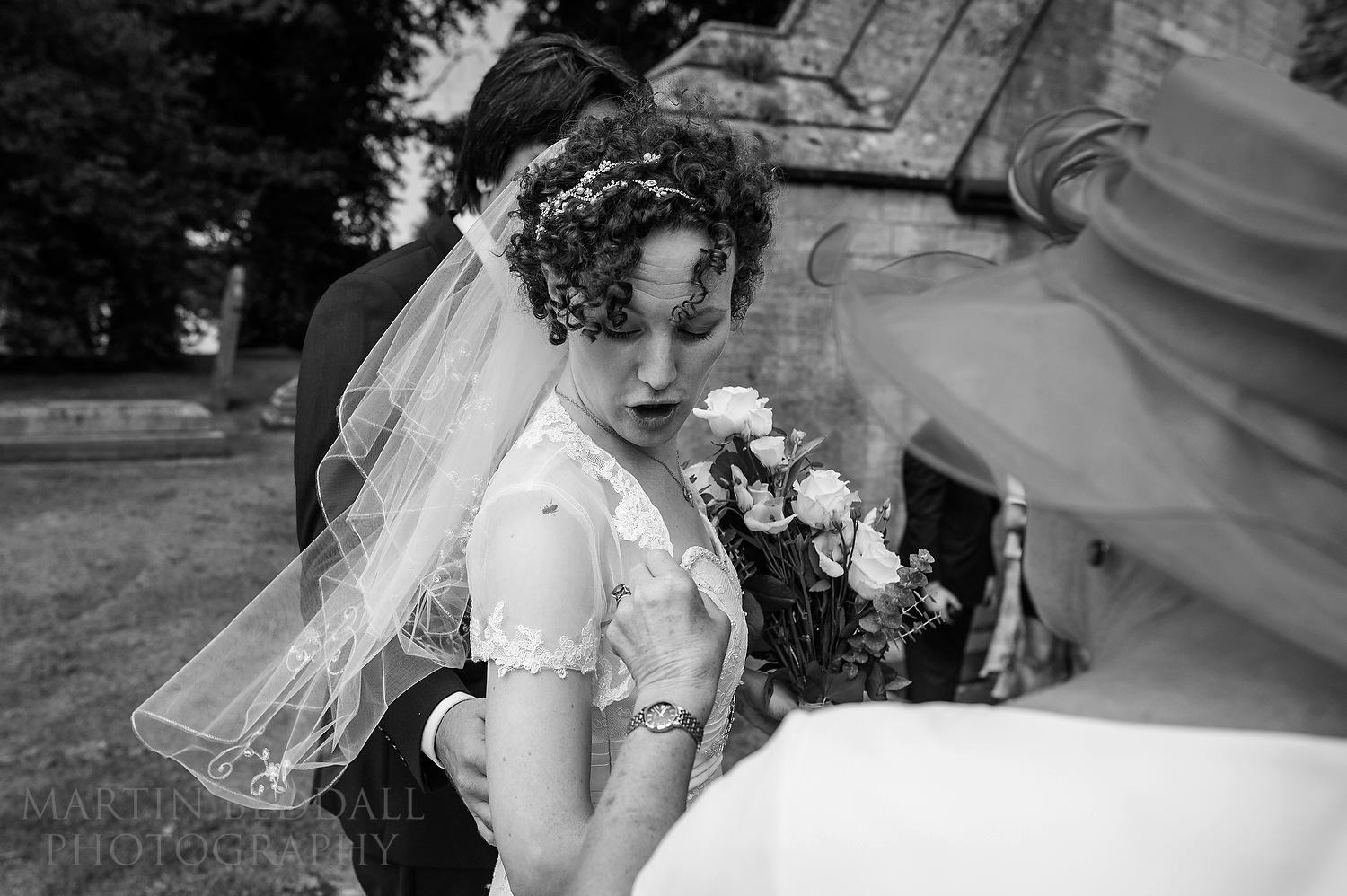 Bee gets under bride's dress