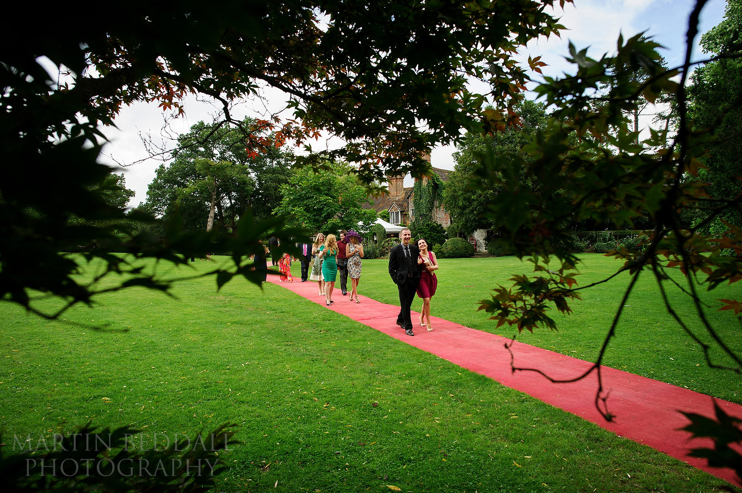 Wedding guests head to the meal at Ridge Farm