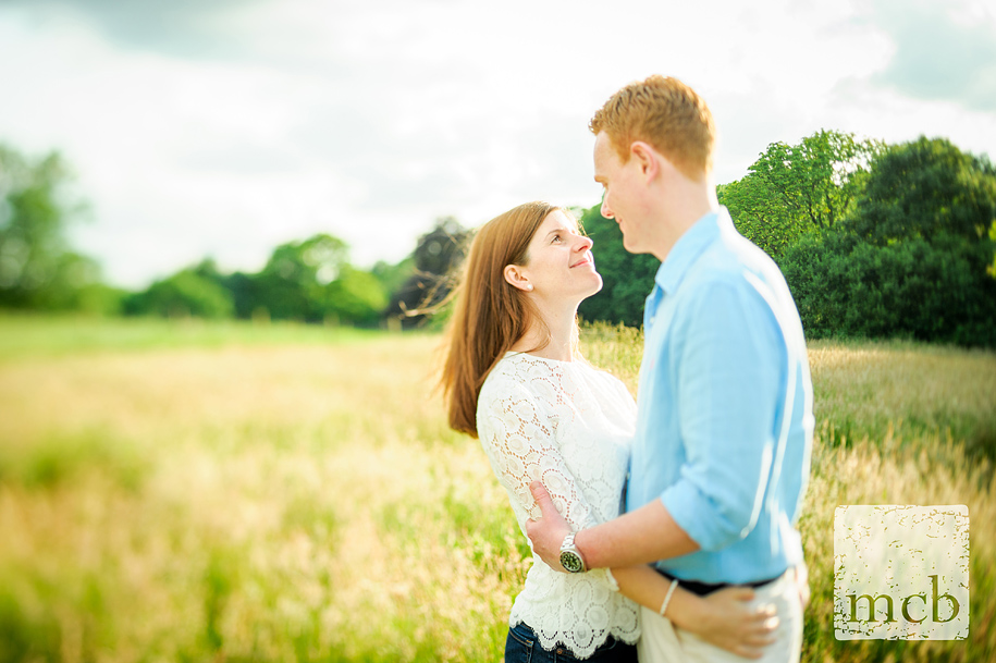 Engagement shoot on Hampstead Heath Tilt and shift lens portrait of the couple