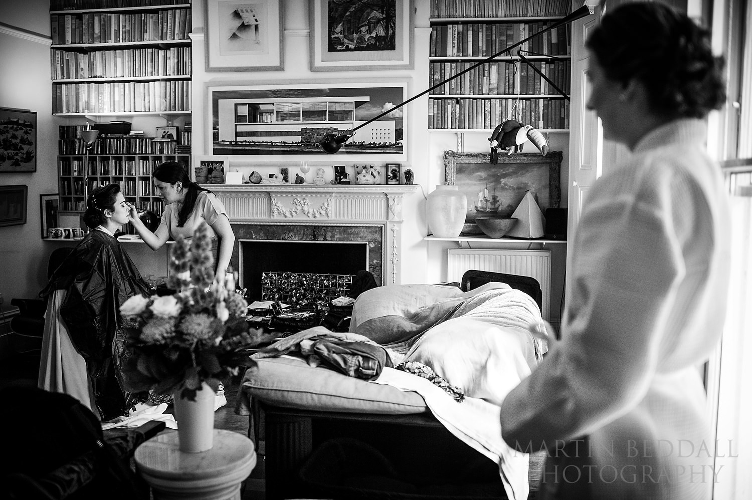 Bride getting ready in the front room
