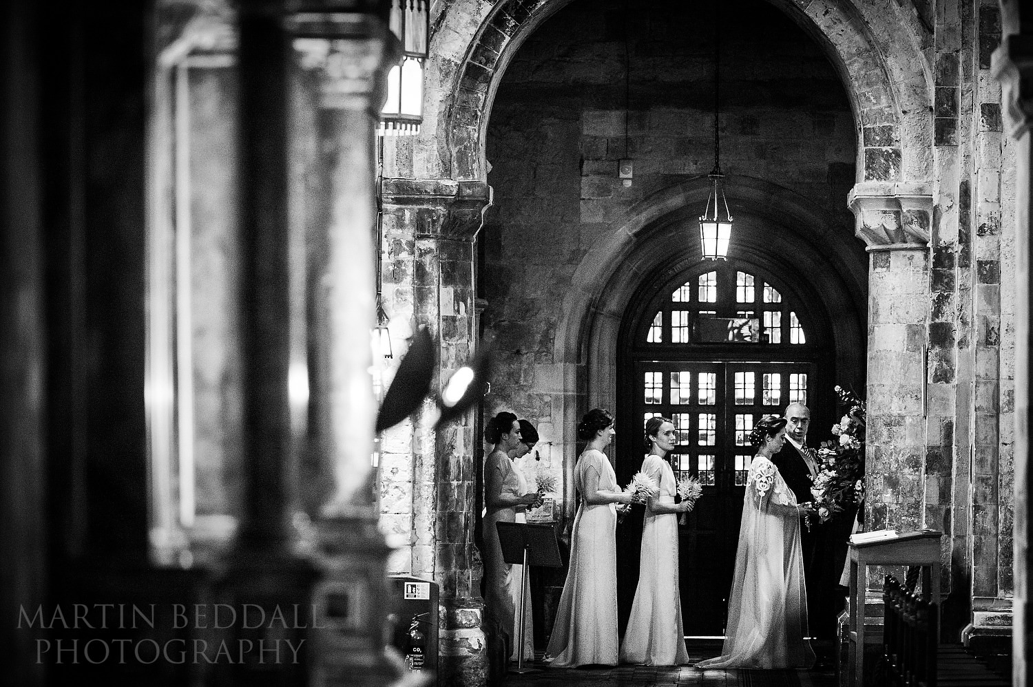 Bridal party lined up for the start of the wedding ceremony at St Bart's church