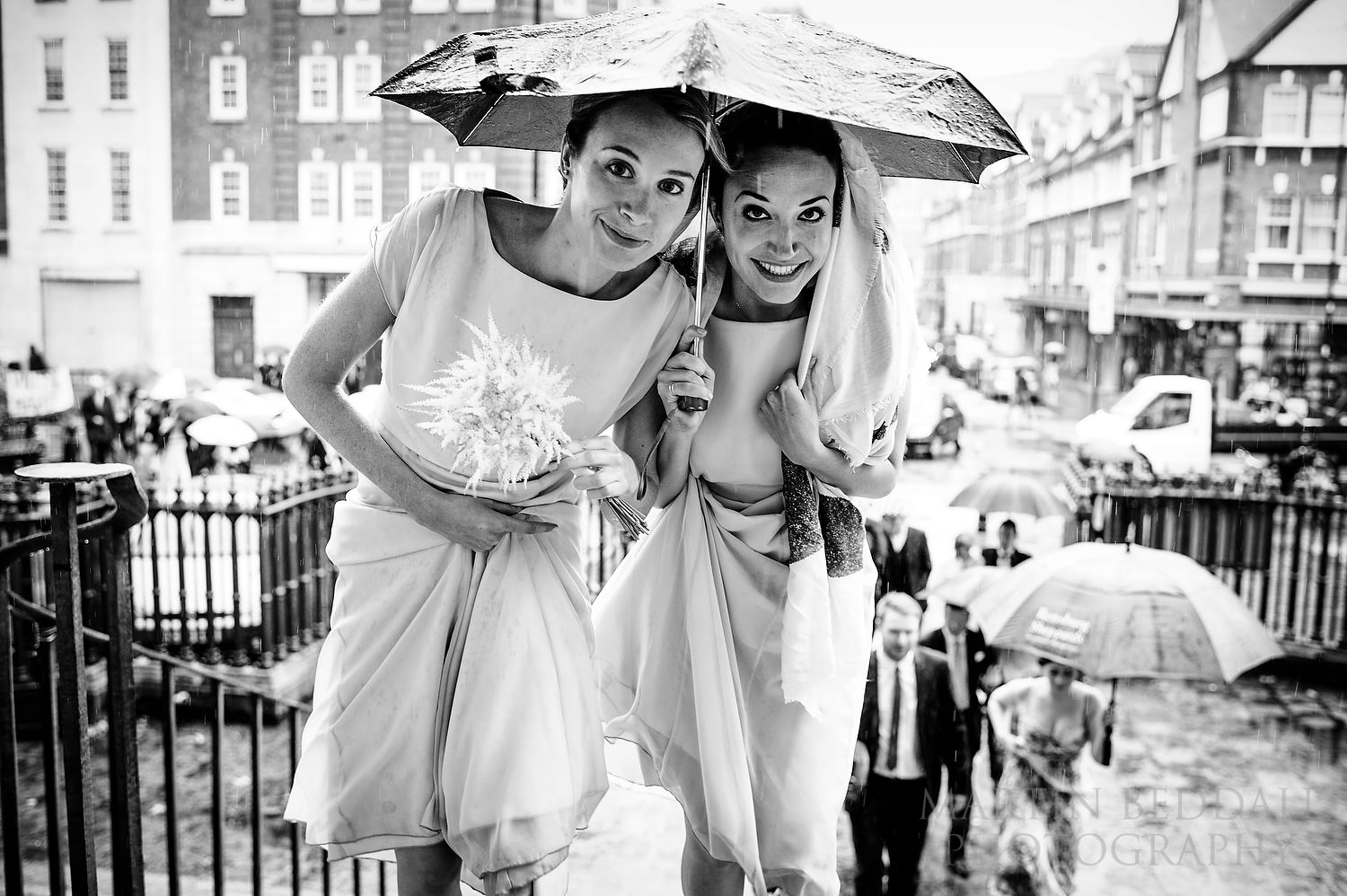 Under an umbrella