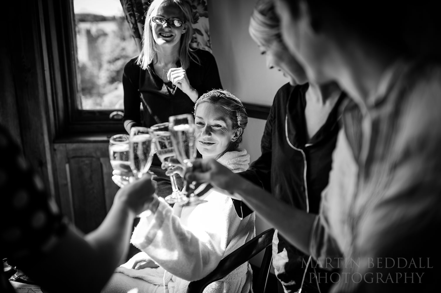 Champagne toast with the bride