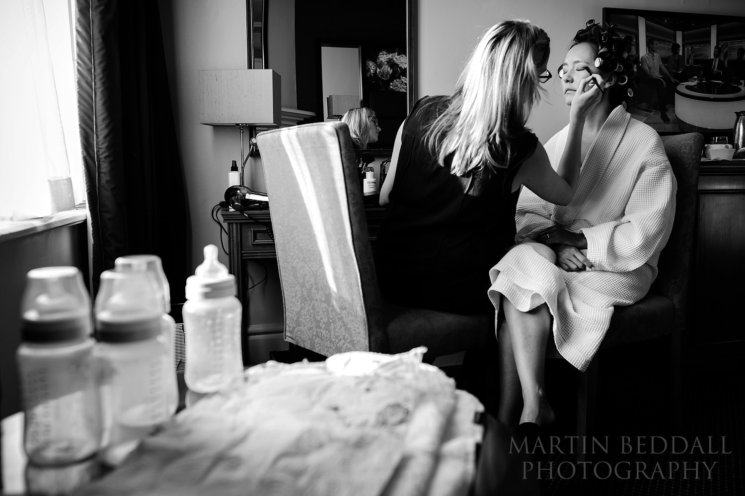Bride getting ready at Wotton House hotel in Surrey