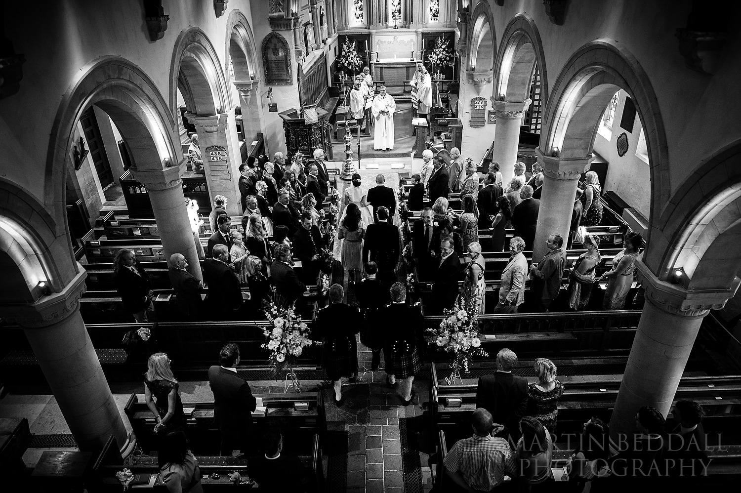Wedding ceremony starts at St. Michael and All Angels Church in Mickleham 