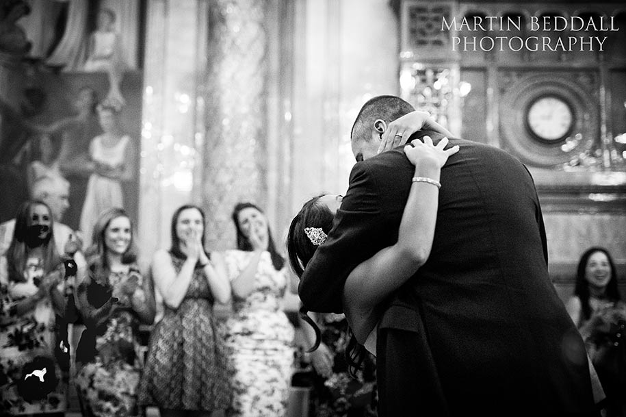One Whitehall Place wedding bride and groom kiss after the first dance