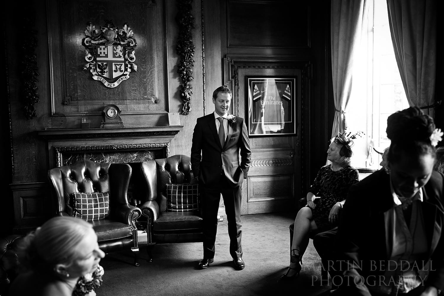Groom waits for the ceremony at Mayor's Parlour wedding