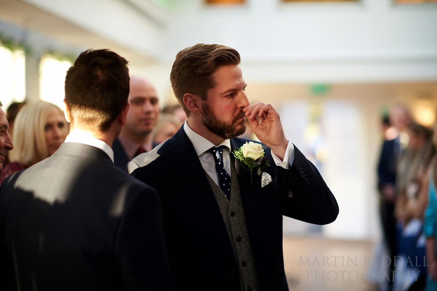 Emotional groom at Pembroke Lodge wedding