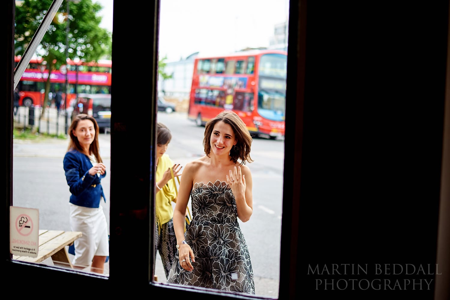 Bride arrives at The Green pub in Clerkenwell