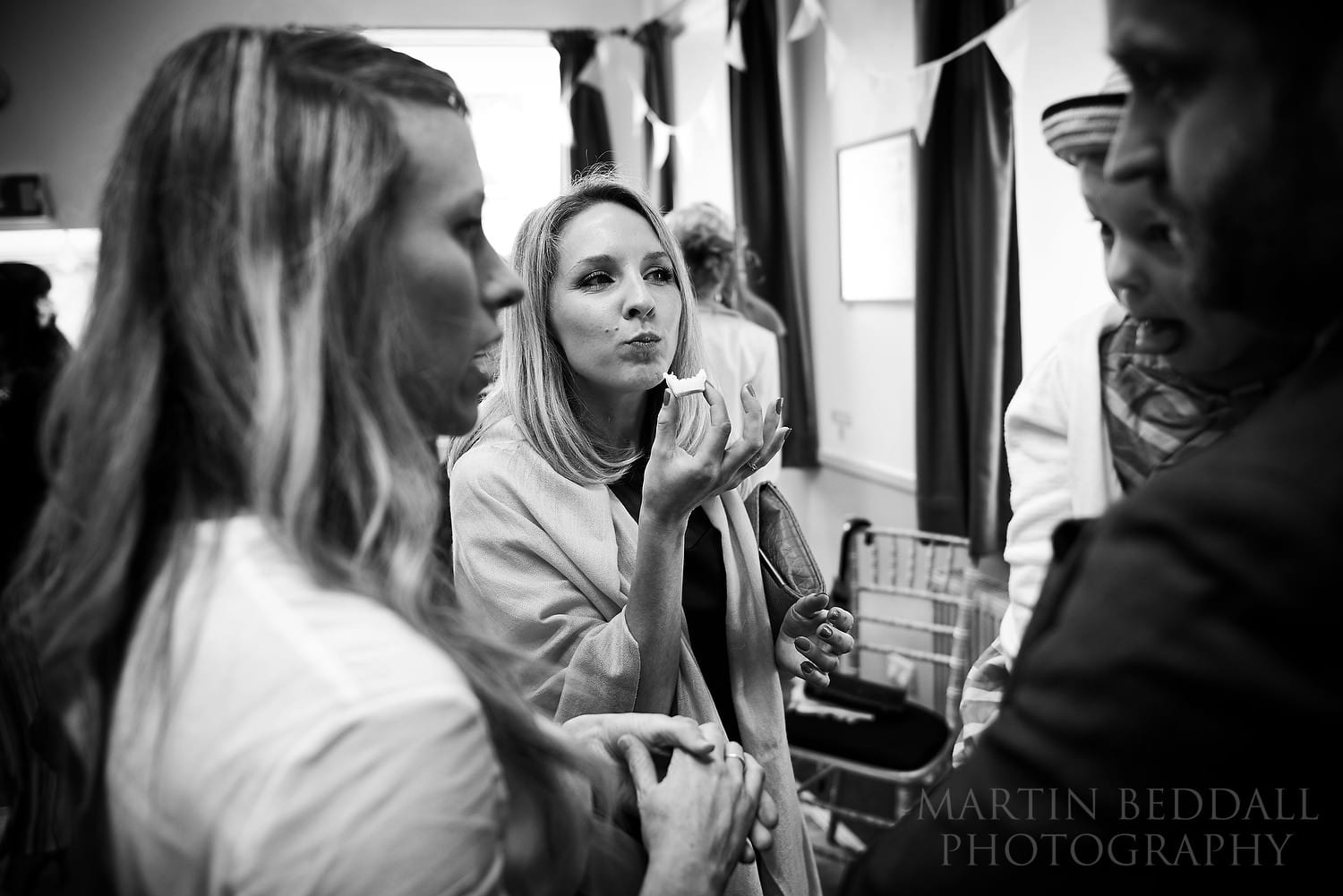 Guests have tea before the wedding ceremony