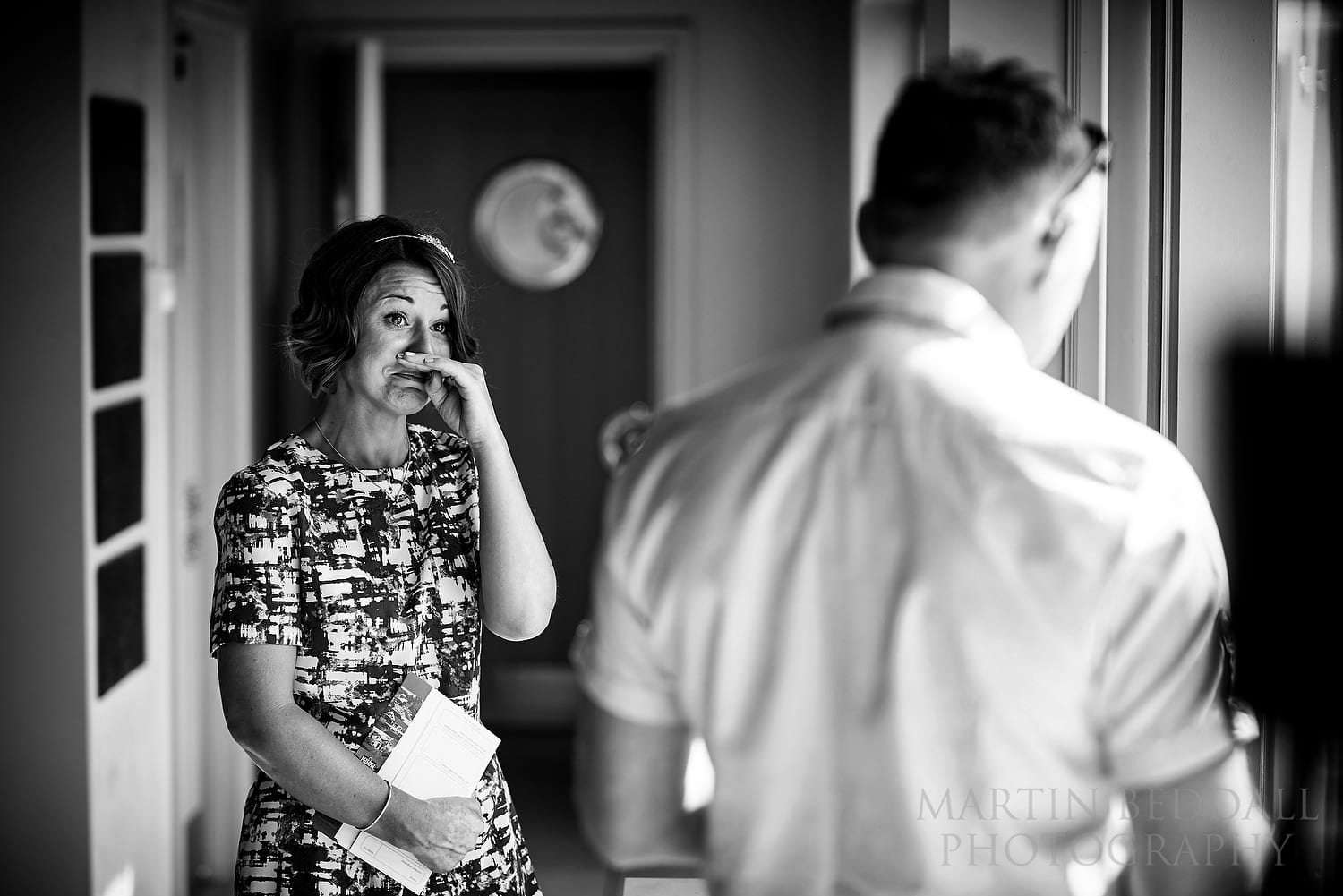 Emotional bride listens to groom's speech at Maison Talbooth