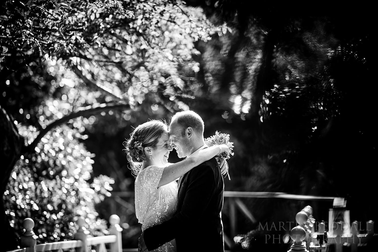 Sunny September wedding couple portrait