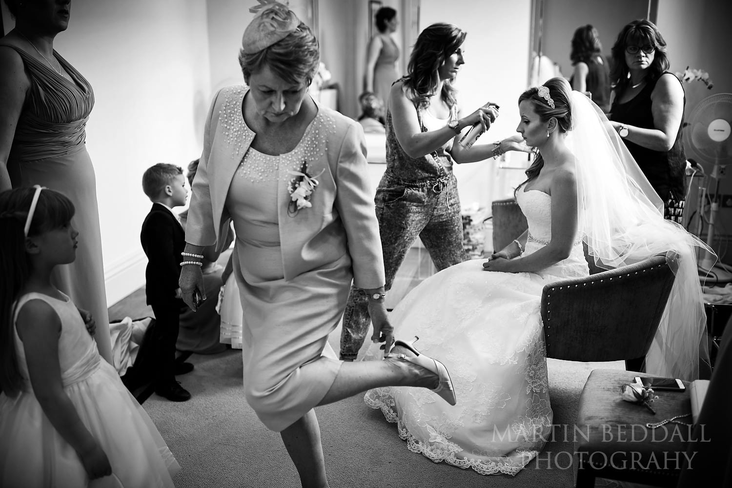 Final preps for bride and family at Braxted Park