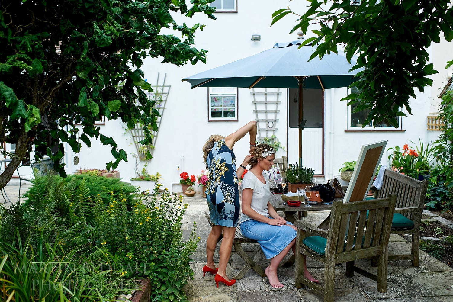 Bride's hair in the garden
