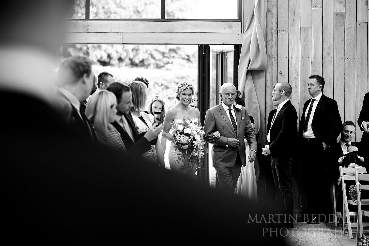 Entrance of the bride and her father at Chafford Park wedding