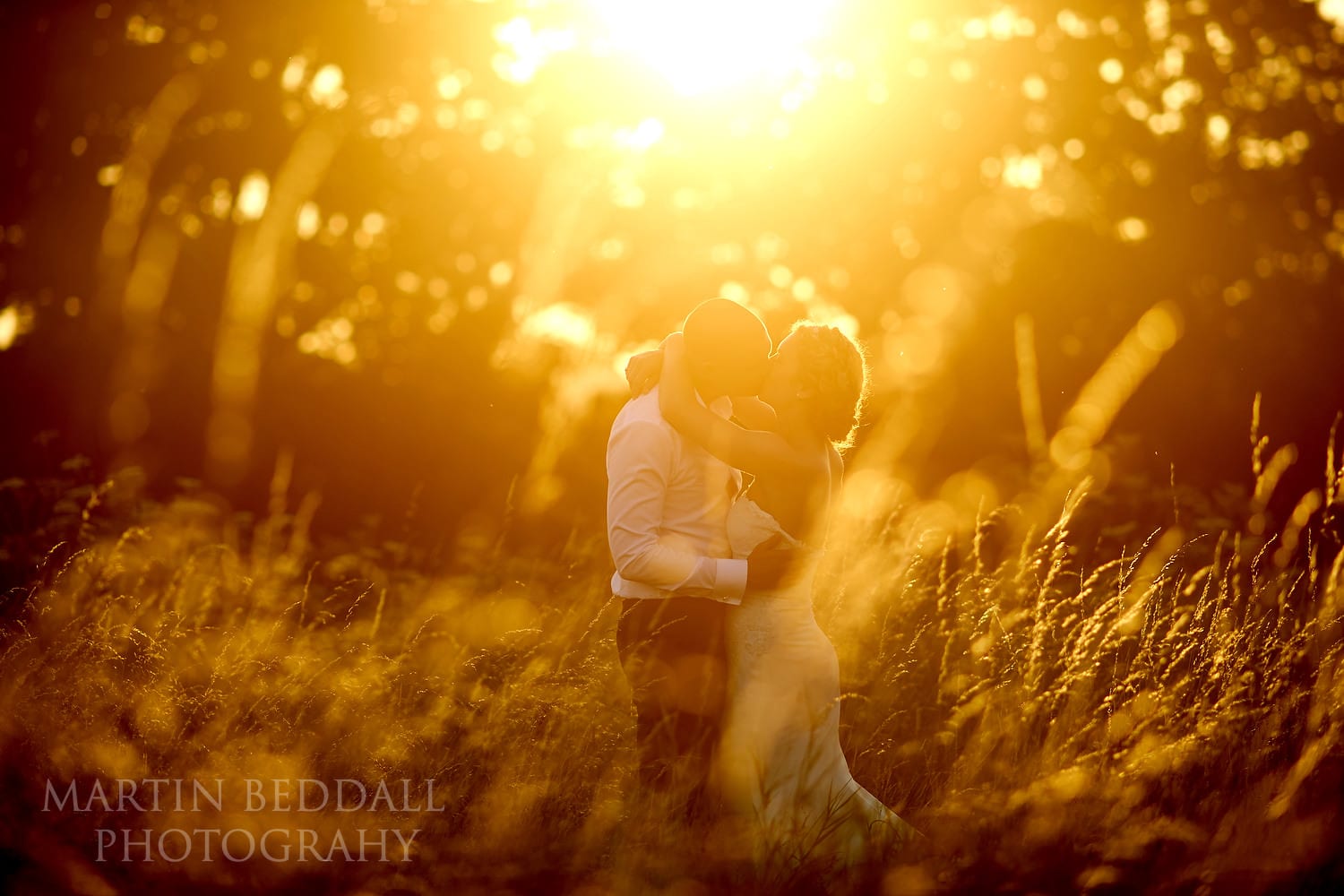 Sunset couple portrait at Chafford Park wedding