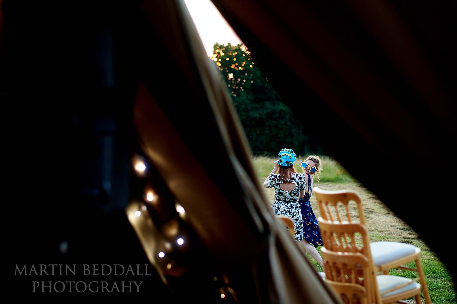 Wedding guests in the evening at Chafford Park wedding