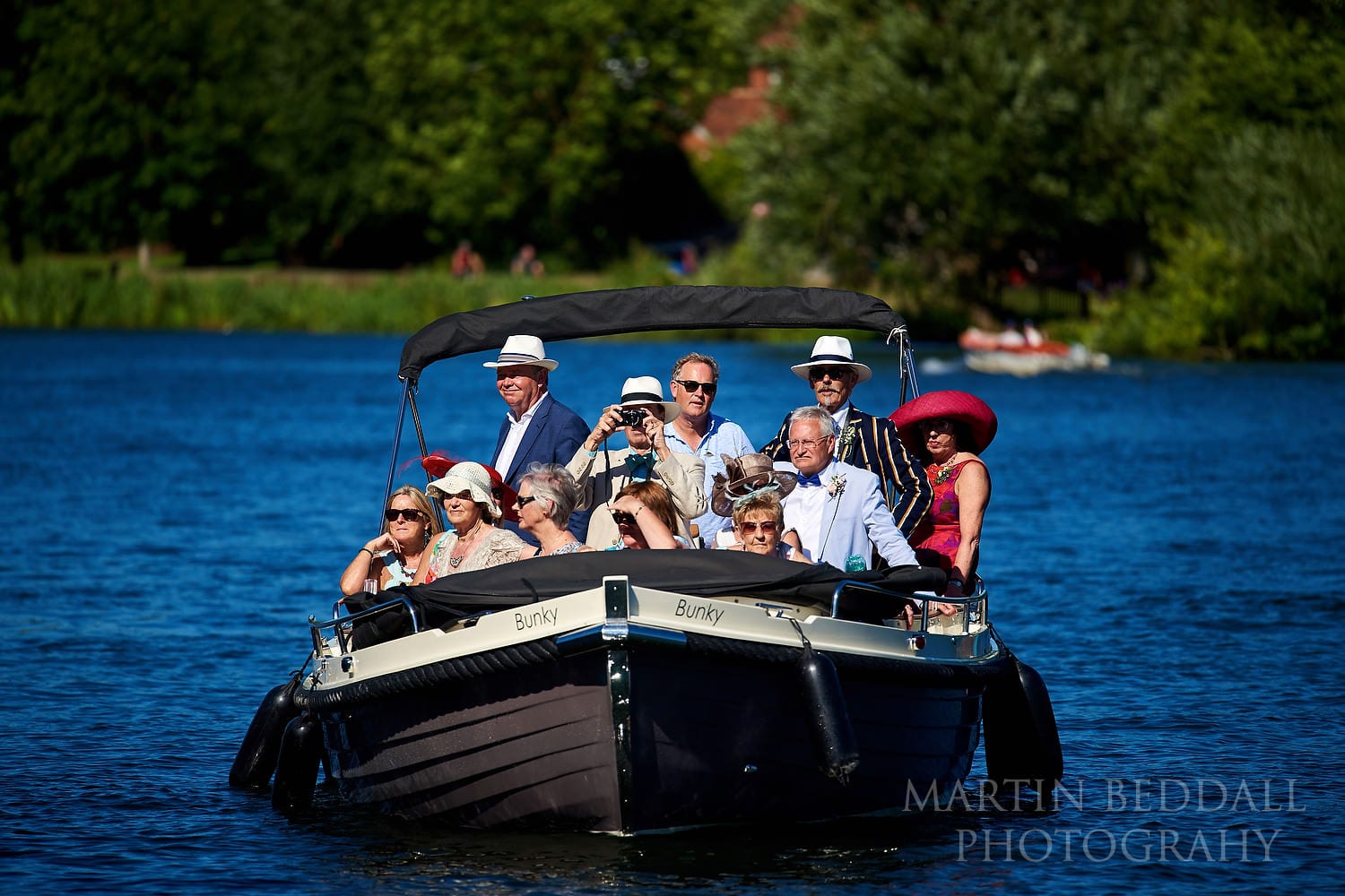 Wedding guests on a boat