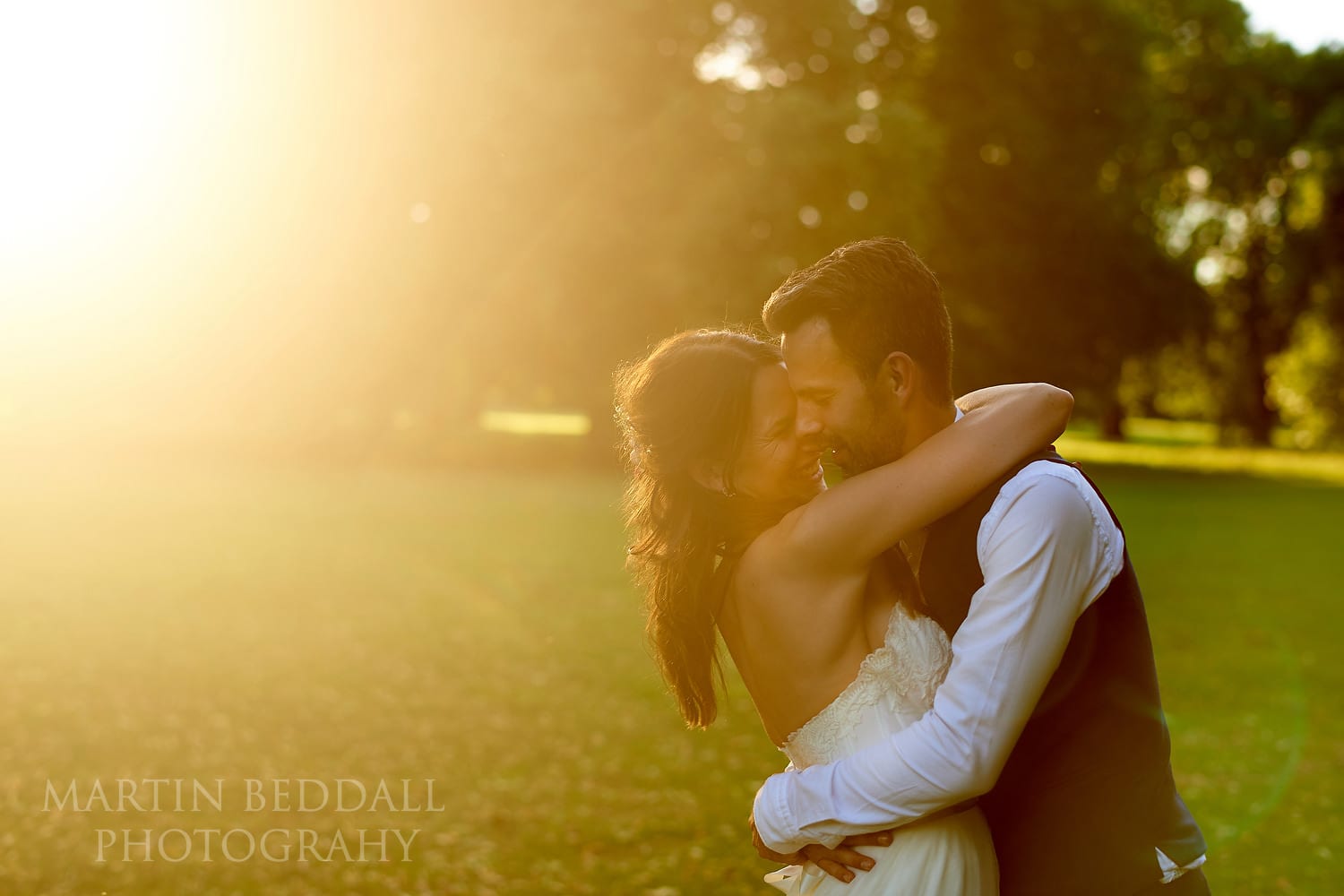 Sunset portrait at Festival style wedding