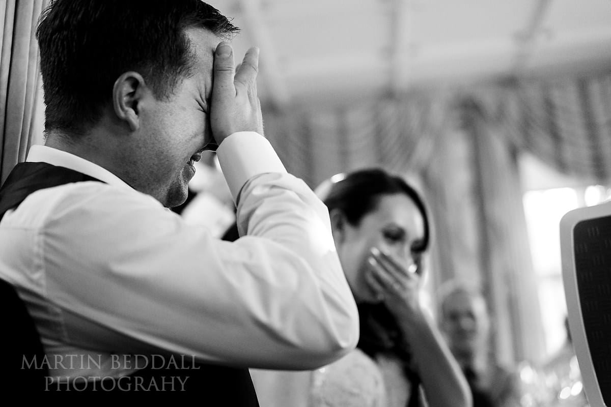 Reacting to Best Man's speech at Horsted Place wedding