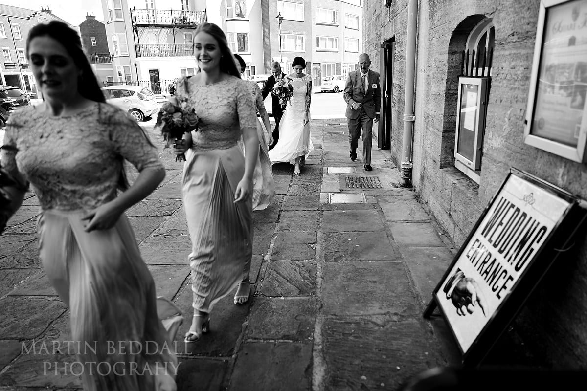 Bride heads into The Square Tower in Portsmouth