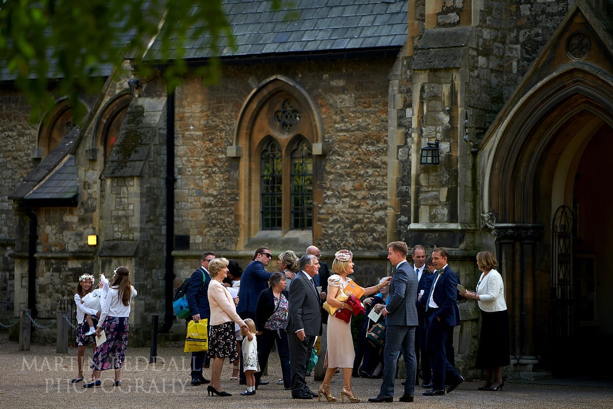 Guests gather outside the church in Wanstead