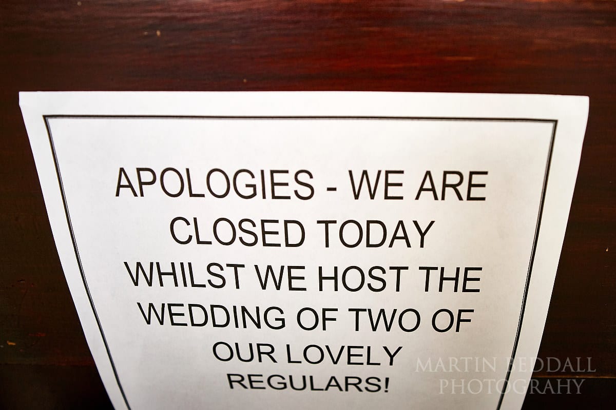 Wedding sign at The Duke pub