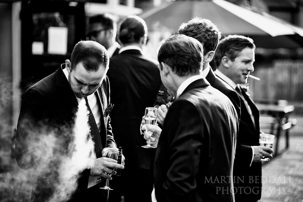 Smokers at The Duke pub wedding