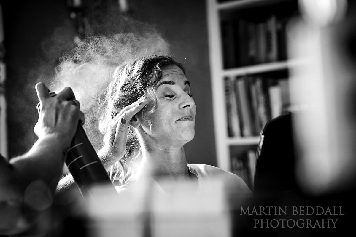 Bride and hairspray