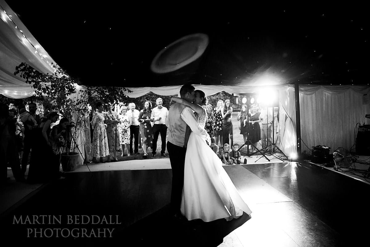 First dance at Marquee in the garden wedding