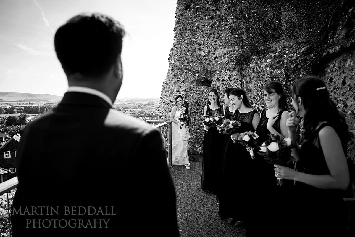 Bride reachses the top of the Motte at Lewes Castle
