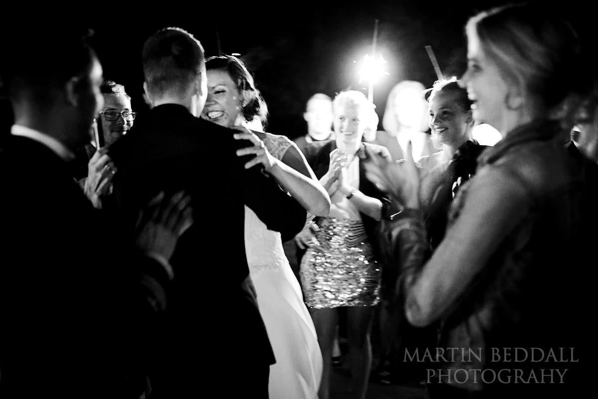 Midnight first dance outside at Danish wedding