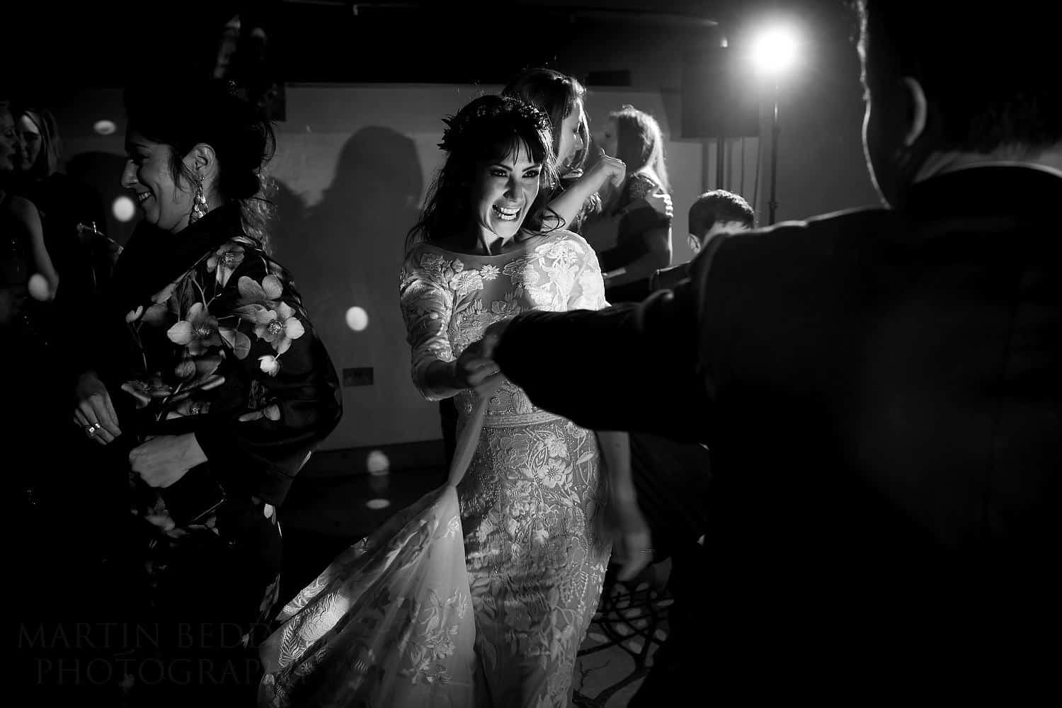 bride and groom dancing
