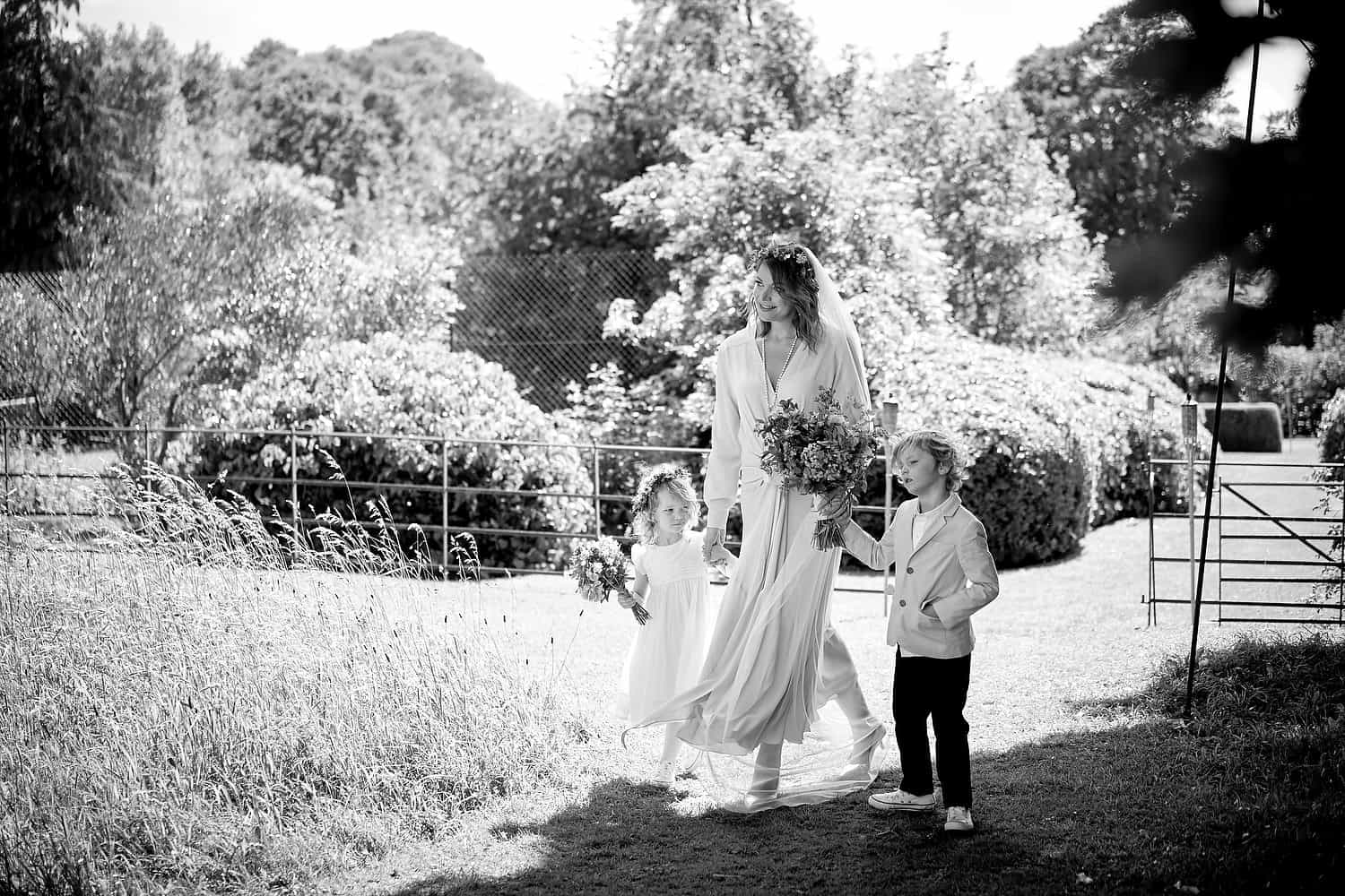 Bride walks to the wedding ceremony