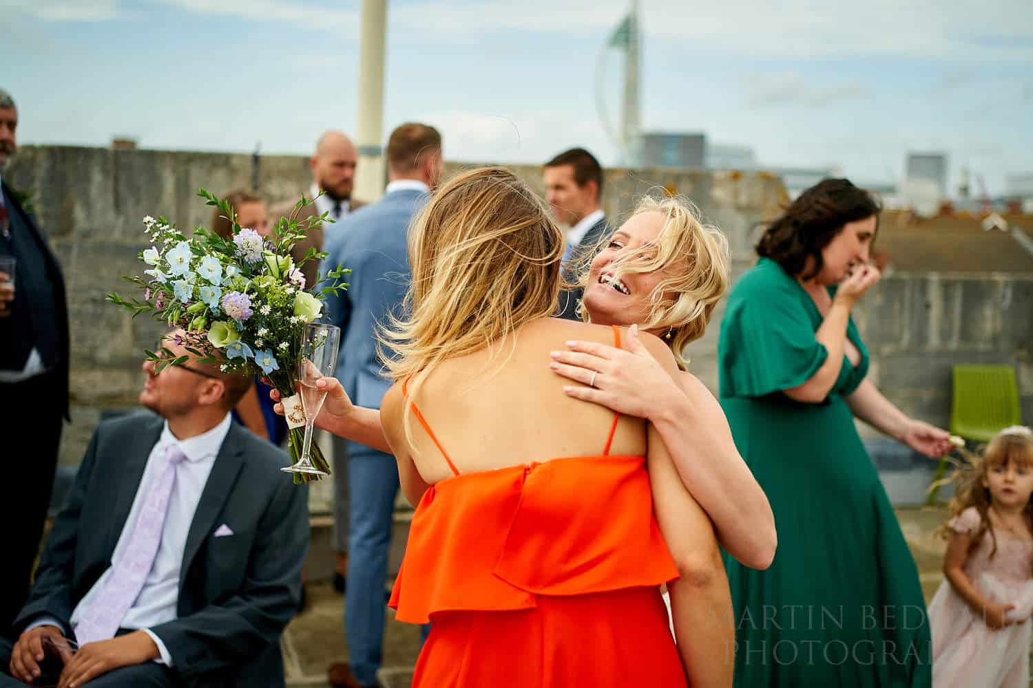 Breezy wedding reception on the roof of the Square Tower