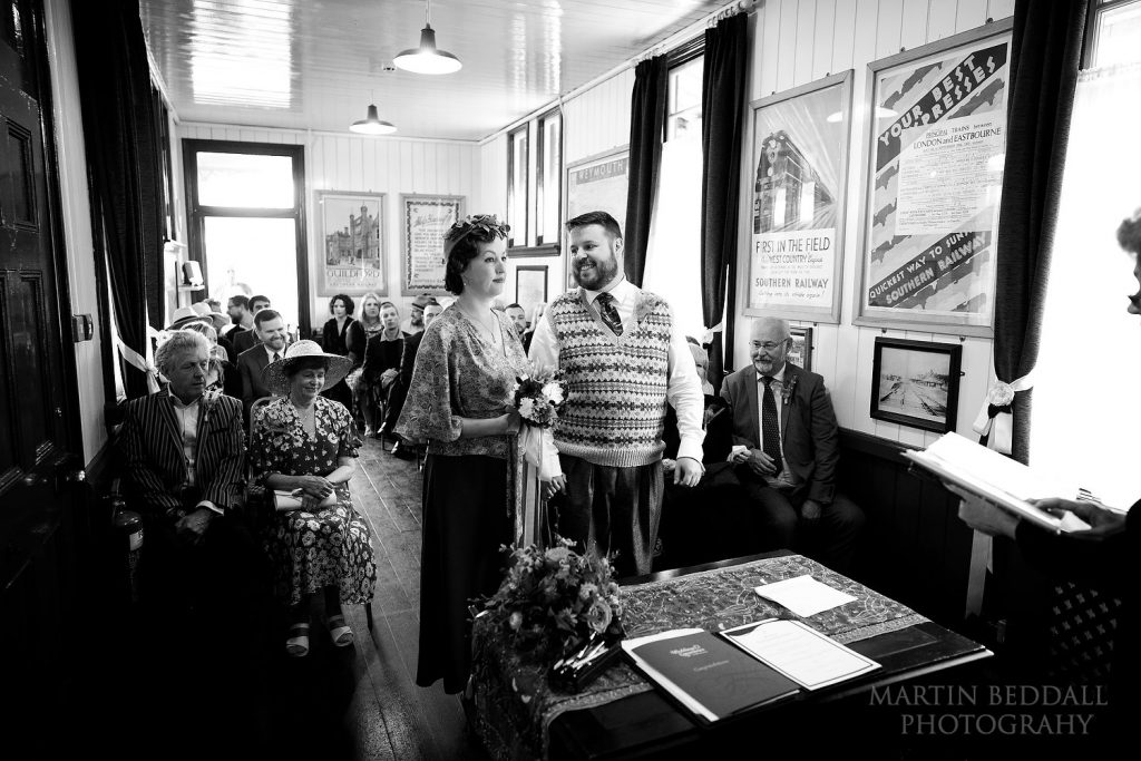 Bluebell Railway wedding ceremony in the waiting room at Horsted Keynes