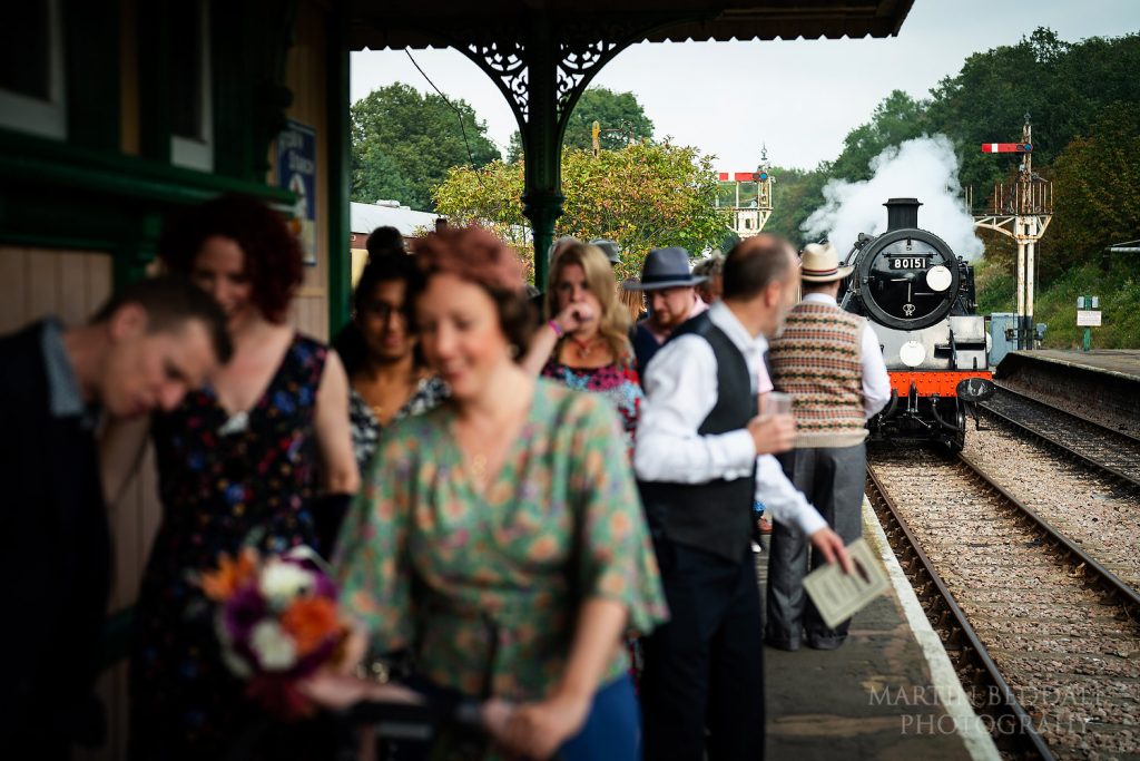 Train arrives to collect the guests at the Bluebell Railway