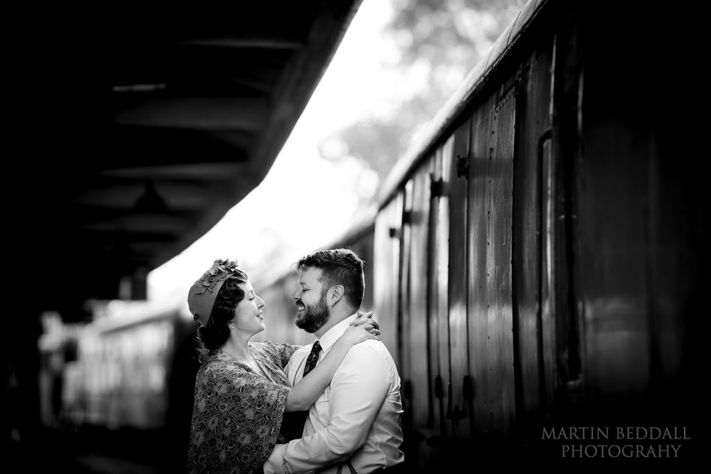 Couple portrait at the Bluebell Railway
