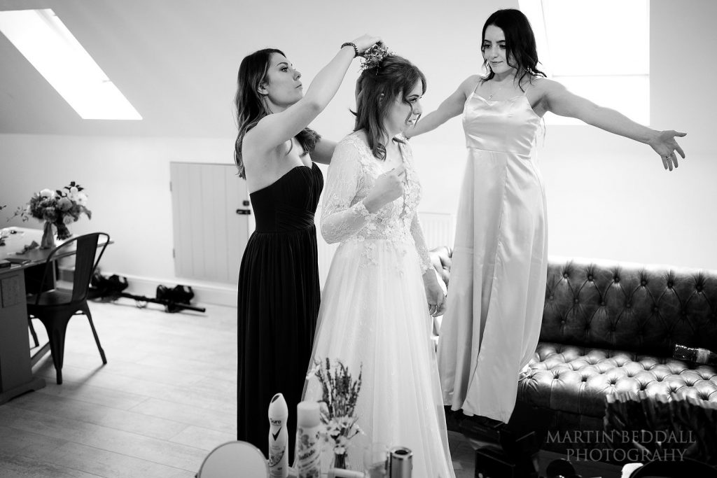 Bridal prep in the loft at Two Woods Estate
