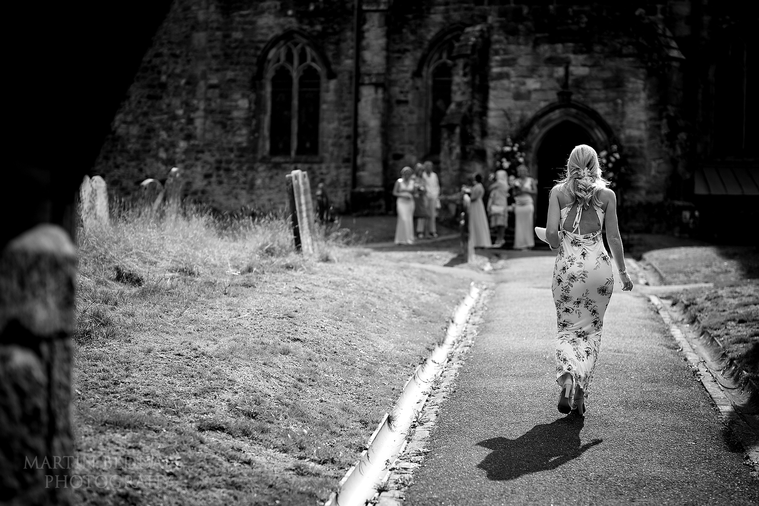 Wedding guest arrives at the church