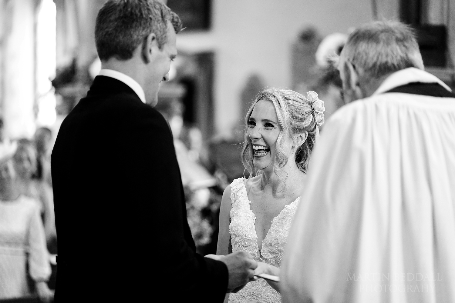 Laughter at Corfe church wedding ceremony