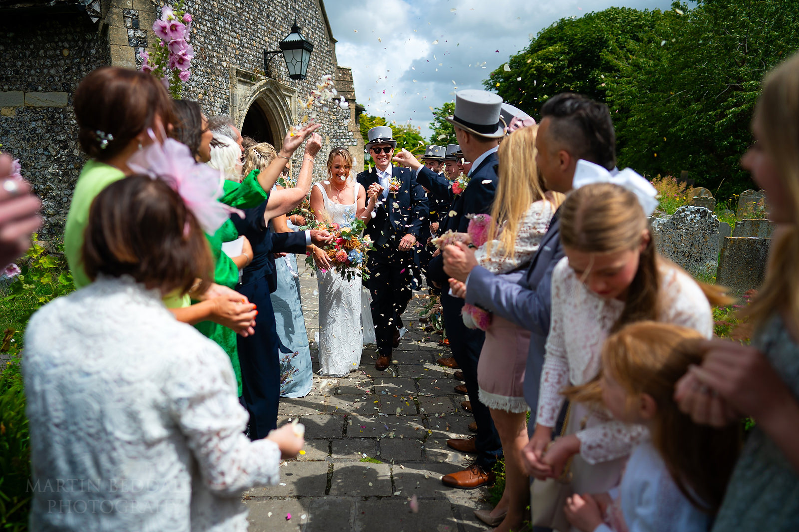 confetti run at Steyning church wedding