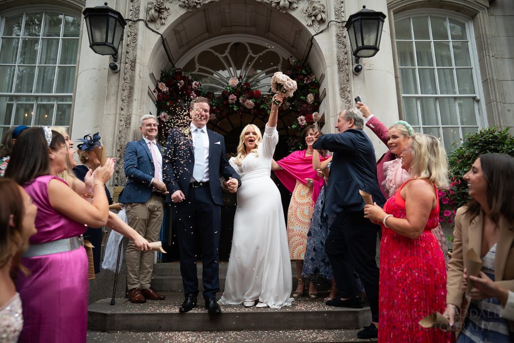 Confetti on the steps of Chelsea Town Hall