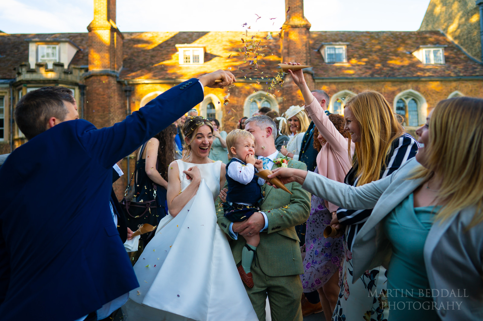 Confetti on the Mathematical Bride at Cambridge University wedding