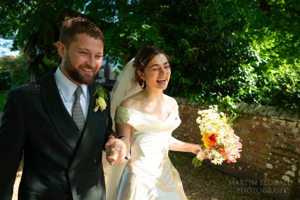 Happy couple at West Sussex wedding