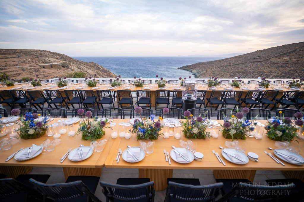 Wedding reception tables at wedding in Greece